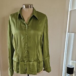 Art 9 Silk Elegant Green Women's Button Down Shirt